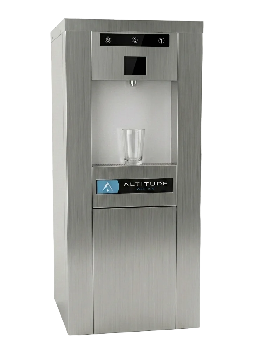 Altitude Water T-12 atmospheric water generator dispensing a glass of cold water.